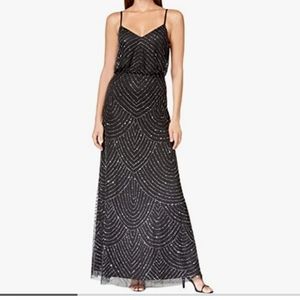 Adrianna Papell beaded art deco evening dress- black - size: 4
